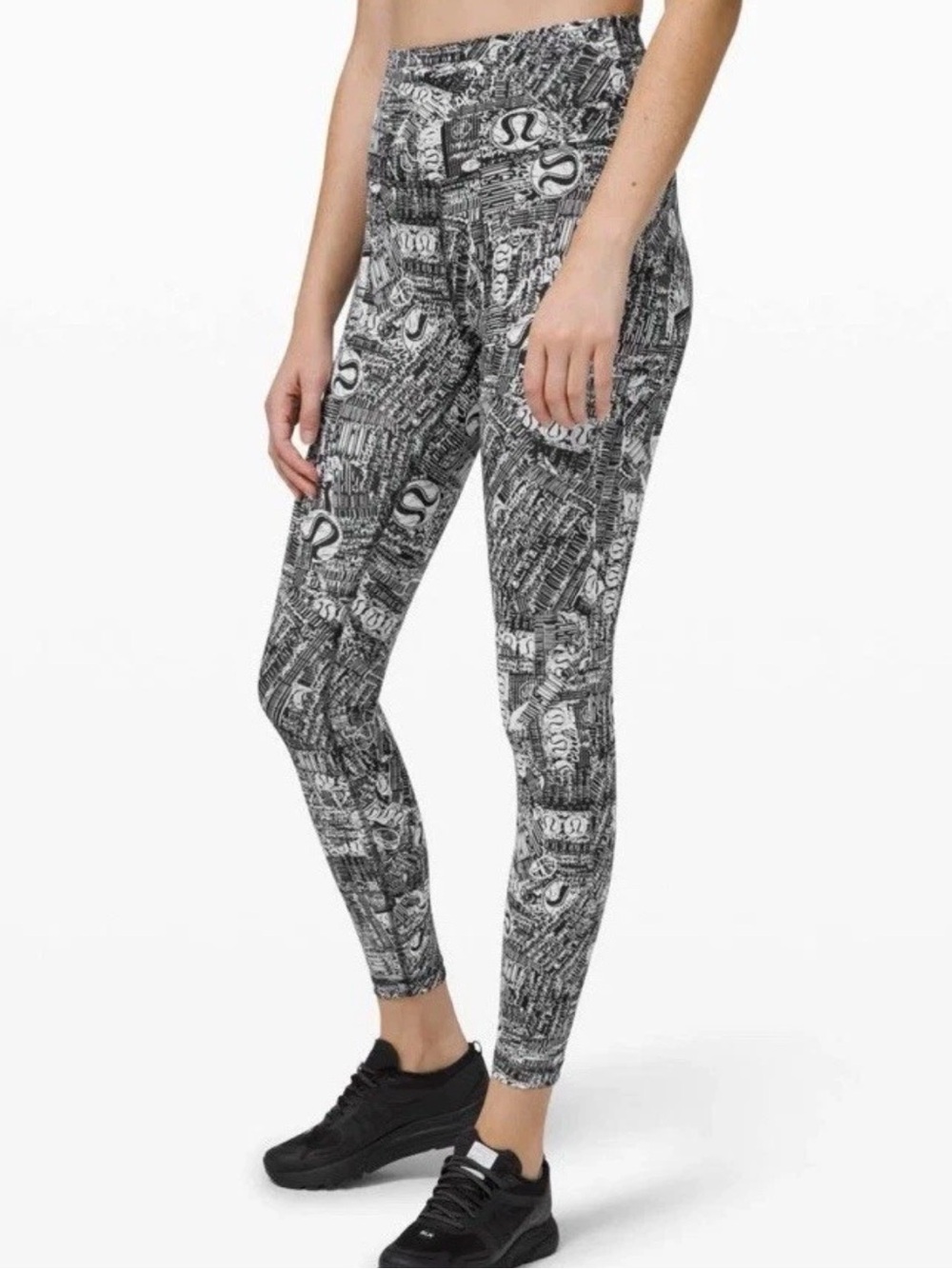 lululemon wunder High-Rise train ‘tear it up’ Black & White graphic sz 8